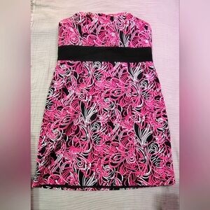 Vintage Pink and Black Floral Women's Dress